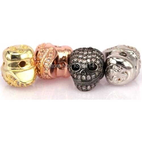 10x11x13mm Micro Pave Black CZ Skull Beads Fit Men And Women Making Bracelets Or Bracelets Jewelry