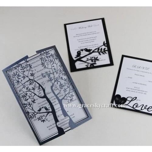 30pcs cards OR 20pcs*2 style cards Free Shipping Laser Cut BigTree Design RSVP Save the Date Wedding Invitation Cards