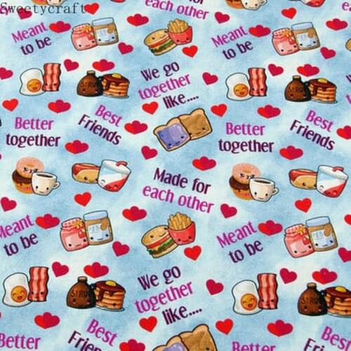 50*145cm Cotton Fabic Made for Each Other Printed Cloth Handmade DIY Sewing Dress Tablecloth Curtain Pillow Baby Dress Clothing