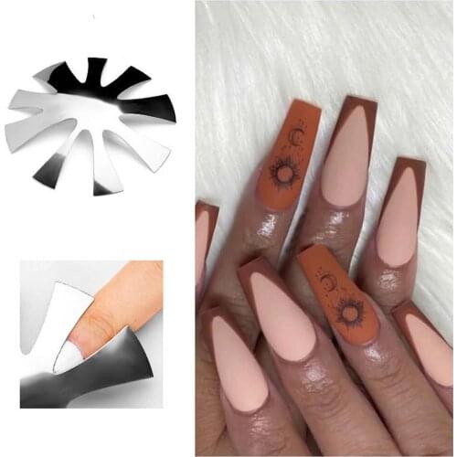 9 Shapes/pc 2021 New French Style Nail Stainless Steel Plates Model Polishing Manicure DIY Tools Salon Crystal Nail Template