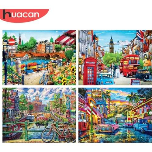 HUACAN 5D DIY Diamond Painting City Mosaic Town Handmade Gift Full Square Diamond Embroidery Landscape Home Decor