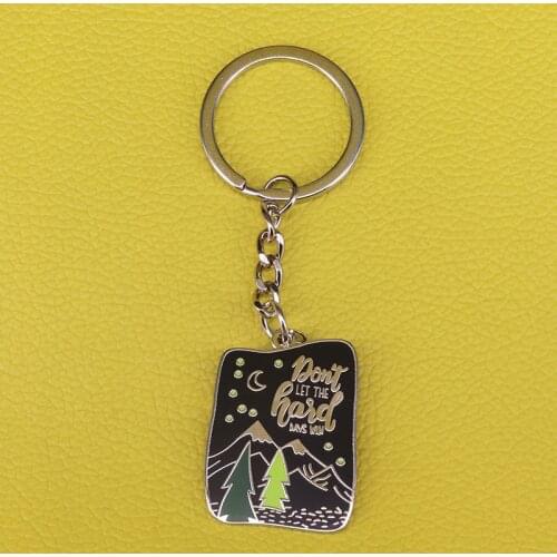 Don't let the hard days win keychain mountain tree starry night moon pendant adventure explore keyring