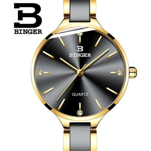 Genuine Switzerland BINGER Brand Women quartz watch steel slim strap with ceramic fashion casual waterproof female dress tables