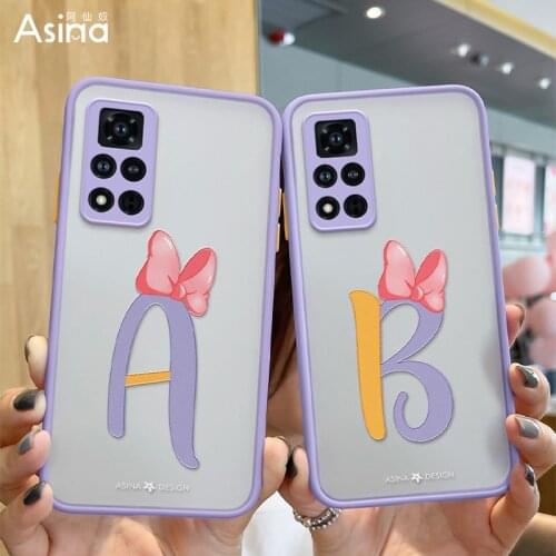 ASINA Transparent Matte Case For Honor 30 20 Pro 8X 9X Luxury Initial Letter Cover Bumper For Honor View 30 40 Fashion Alphabet