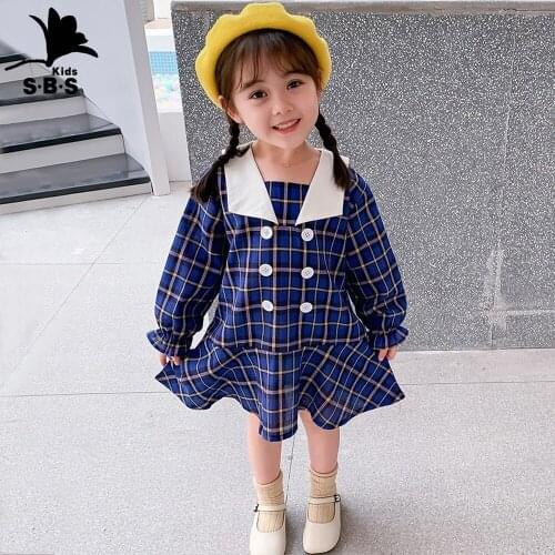 Childrens Dress for Girls 2019 Autumn Outware Kids Dress with Long-sleeved Plaid Printing Dress Princess Dress Casual Dress