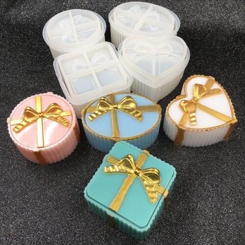 DIY round love square ellipse 4 shapes storage box jewelry box mirror silicone mold candy storage crafts decoration accessories