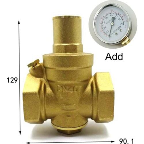 DN40 1-1/2" BSPP Female Brass Pressure Relief Vavle Safety Adjustable Mid-Body Width 90.1mm Max 16Bar With Pressure Gauge