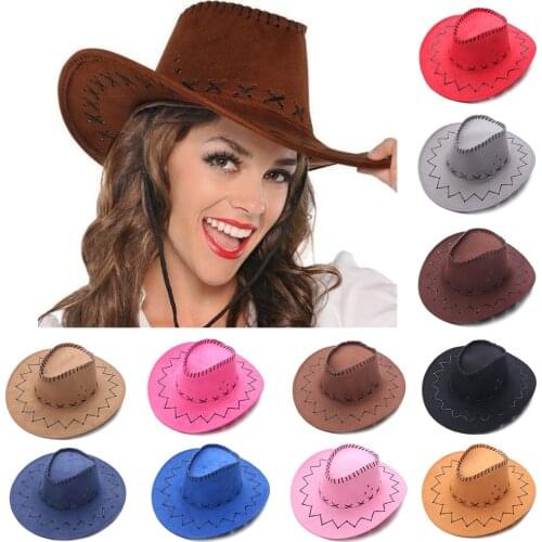 2021 Summer Women Men Fashion Western Suede Cowboy Hat Wide Brim Jazz Felt Fedora Hat Party Feastival Fancy Dress Accessory