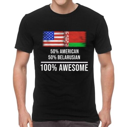 50% American Belarusian Awesome T Shirt Men Short Sleeve Cotton T-shirt for Belarusian Heritage From Belarus Tee Tops Tshirts