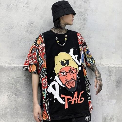 2020 New Short-Sleeve Graffiti T-Shirt Male Hip-Hop Loose Korean Hip-Hop Jazz Dance Top Summer Casual Sportswear For Men DWY4476