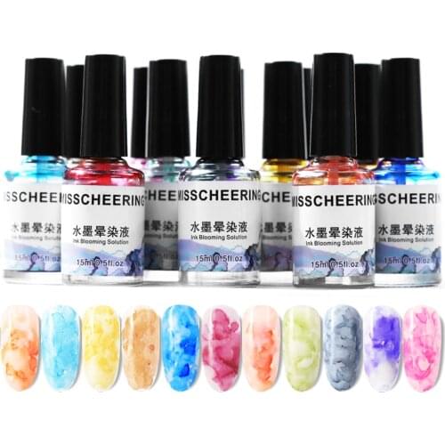 15ML 12 Colors Nail Art Marble Pattern DIY Watercolor Ink Blooming Solution Water Dyeing Liquid Gradient Gel Nail Polish TSLM2