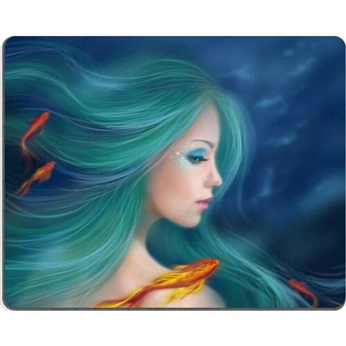 Roger Natural Rubber Mouse Pad Fantasy mermaid with red fishes in sea333