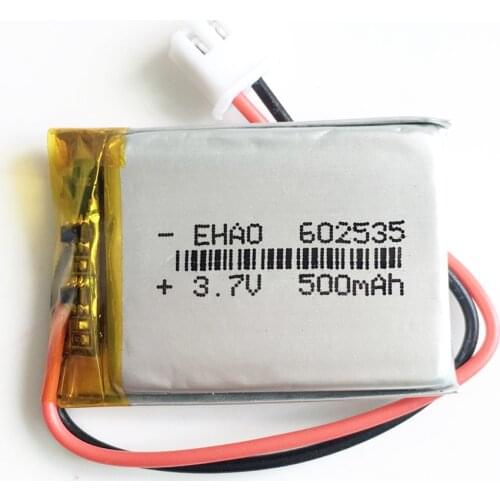 3.7V 500mAh LiPo Rechargeable Battery with JST XH2.54mm 2pin connector 602535 For Mp3 GPS bluetooth Camera smart watch