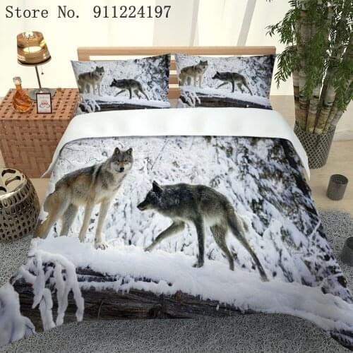 Microfiber Bedding Set Twin Full Queen King Snow Wolf Duvet Cover Set Kids Adult Quilt Cover Set Bedclothes Soft Bed Linen
