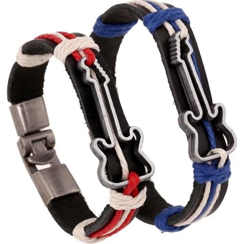 Trendy couple Leather Bracelets & Bangles for man woman Hollow out Guitar Wristband Jewelry lover Accessories Gift