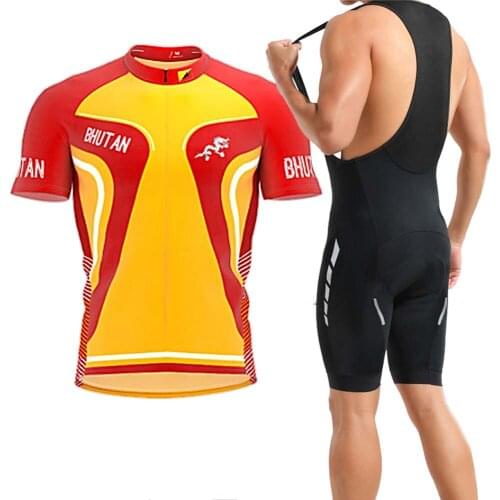 Hot Classic Bhutan Mens Cycling Jersey Set Short Sleeve Retro Summer Mountain Bicycle Racing Road Outdoor Wear Bike Clothing