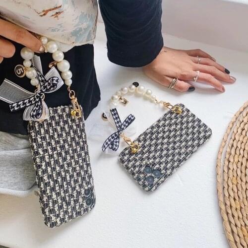 Luxury brand Houndstooth Woolen cloth soft phone case for apple iphone 7 8 Plus X XS XR MAX 11 Pro SE 12 MiNi bracelet cover