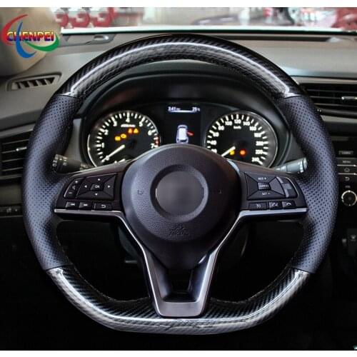 DIY Anti-Slip Black Leather PU Carbon Fiber Car Steering Wheel Cover For Nissan X-Trail 2017 Car Interior Decoration