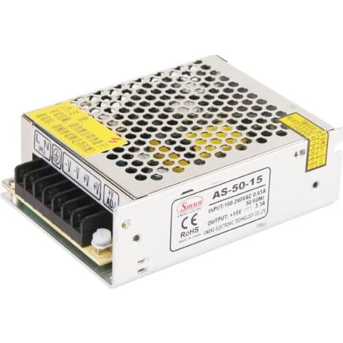 SMUN AS-50-15 50W 15V 3.4A Small Volume Single Output Switching Power Supply with CE ROHS 2 Year Warranty