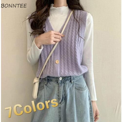 Sweater Vest Women Solid Retro V-neck Sleeveless Knitting Tops Korean Style Ulzzang 3XL Loose Casual Womens Sweaters 7colors New