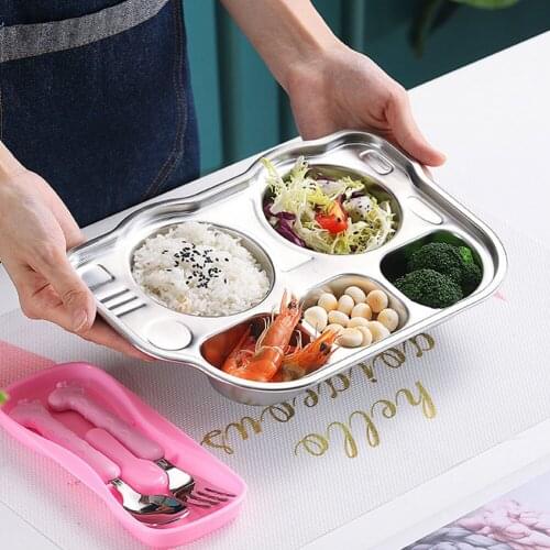 1Pc Stainless Steel Snack Plate Dishes Plate Kids Divided Dinner Serving Plate ChildrenS Split Dining Plate Car Dining Plate