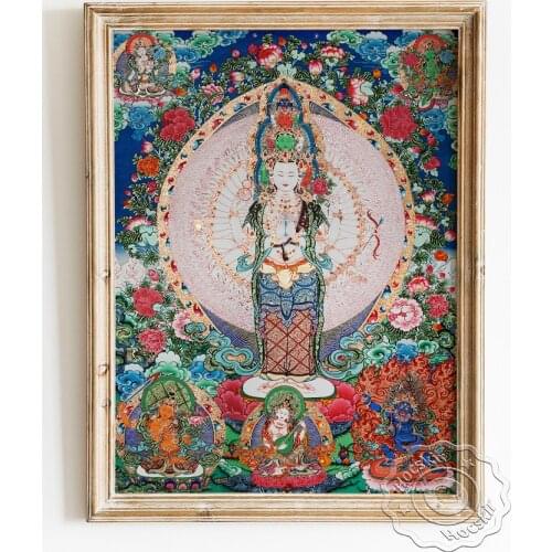Tibetan Thangka Painting Poster, Buddha Portrait Wall Picture, Avalokiteshvara Art Prints, Buddhist Temple Wall Backdrop Decor