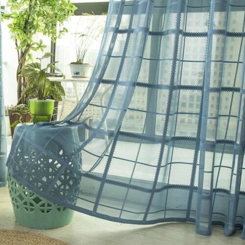 Sky Blue High end Curtains Plaid Tulle For Living Room Kitchen Bedroom Children Sheer Blinds Curtain Fabric Finished