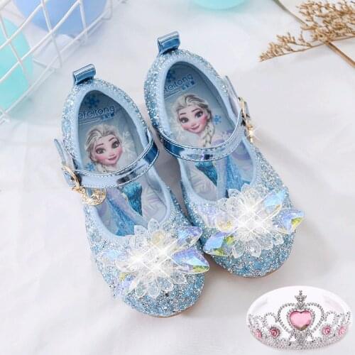 Disney new girls crystal shoes soft sole little girl elsa princess flat casual shoes baby frozen single shoes