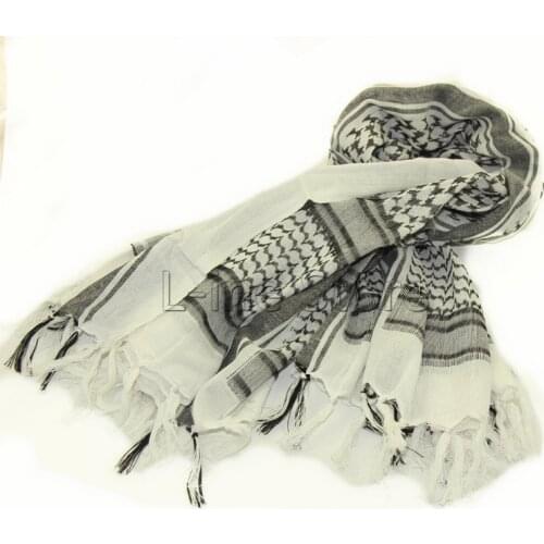 Military Tactical Keffiyeh Shemagh Arab Scarf Shawl Neck Cover Head Wrap White 100% Cotton Winter Scarves for Outdoor Hiking