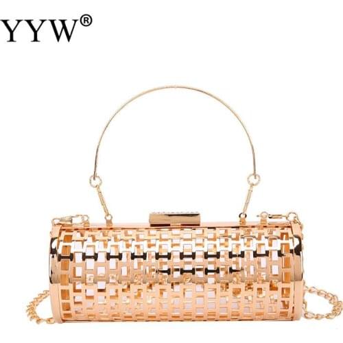 Ladies Bag Hollow Design Personality Fashion Iron Chain Messenger Bag 2021 Summer New Party Wedding Women Evening Handbag