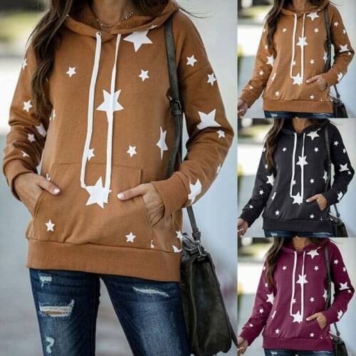 Womens Tie Dye Stars Printing Long Sleeve Hoodie Tops Casual Pocket Sweatshirt Pullover Jumper Loose Fashion Youthful Vitality