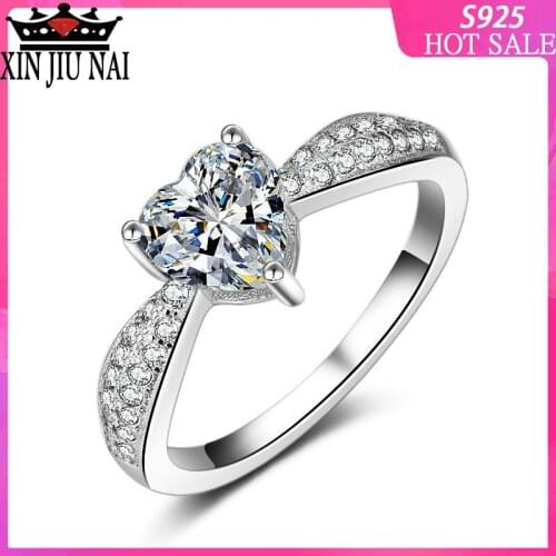 925 sterling silver Real Solid Silver Ring Heart Shape 1.5 Carat Sona CZ Diamant Engagement Wedding Rings For Women