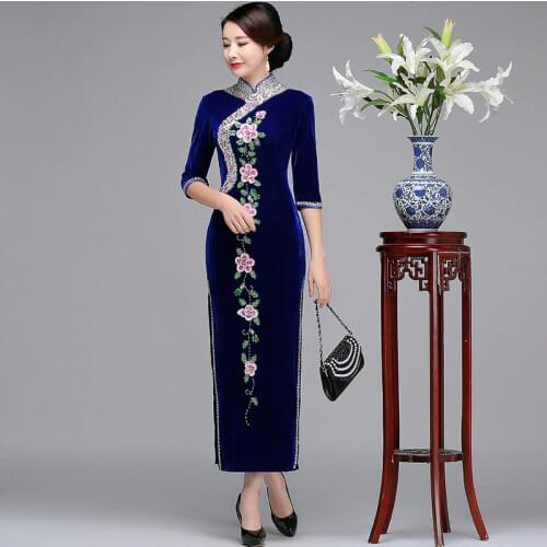 Classic Handmade Beads Women Chinese Dress Traditional Mandarin Collar Qipao Elegant Half Sleeve Cheongsam Chinese Style Vestido