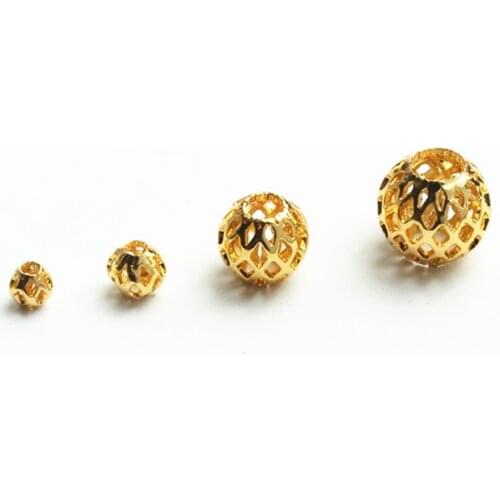 1 Pack Metal Brass Gold Beads Hollow Round Spacer Beads DIY Accessories For Jewelry Making 4-5-6-8-10mm