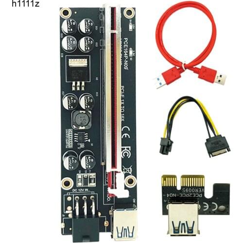 10Pcs H1111Z VER009S Plus Riser Card SATA 1X to 16X 6Pin USB 3.0 Cable PCIE PCI-E PCI Express Adapter Extender for Mining Miner