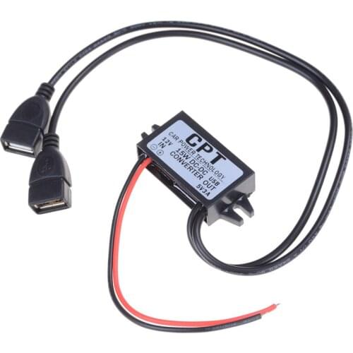 12V Buck To 5V 3A Dual USB Output Jack Car Power Regulator Voltage Step Down Module Power Supply DC Converter