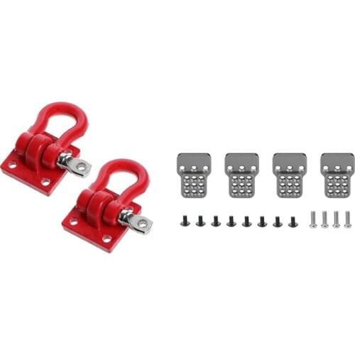2 Set RC Car Part: 1 Set Climbing Trailer Tow Hook Hooks Buckle & 1 Set Adjustable Shock Absorber Bracket Extender Seat