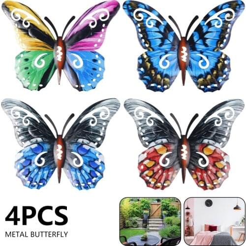 4PCS Butterfly Wall Decoration Hanging Statue Garden Ornaments Outdoor Hanging Sculpture Outdoor Decor Gardening Decoration