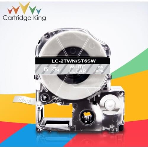 White on Clear ST6SW LC-2TWN 6mm*8m Label Tape for Epson King Jim TepraPro C410 LW-400 LW-400L LW-K400L Label Printer Ribbon