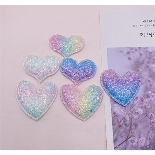 30Pcs/Lot Glitter Shiny Heart Padded Appliques For Handmade DIY Clothes Hat Sewing Patches Kids Headwear Hair Clips Accessories