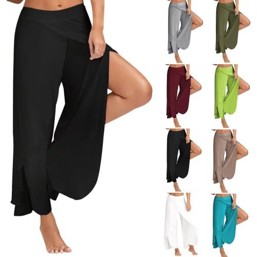 Women Pants Casual Mid Waist Slit Solid Color Wide Leg Trousers Trousers Women Cargo Pants Women Wide Leg Pants