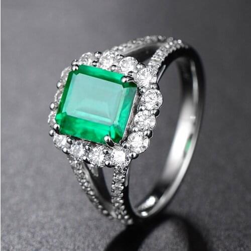 Ekopdee 2021 New Exquisite Cubic Zirconia Rings For Women Classic Emerald green Crystal Zircon Ring Engagement Banquet Jewelry