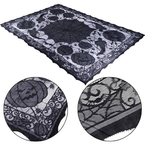 Halloween Decoration Black Lace Cobweb Spider Web Bat Fireplace Mantle Scarf Cover Cloth For Home Festival Party Supply