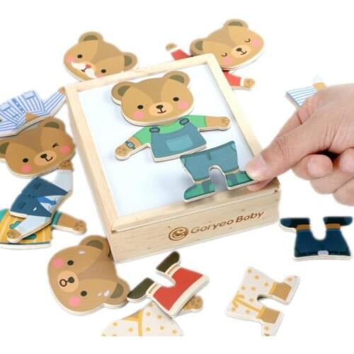Magnetic Puzzle Wooden Montessori Dressing Toy 6 Kinds Of Clothes Occupation Bear Dress Changing Jigsaw Box Educational Kids Toy