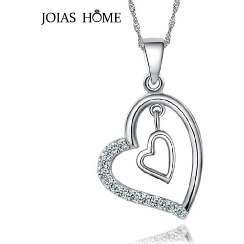 JoiasHome 925 Sterling Silver Necklace Pendant Korean Silver White Short Clavicle Necklace with Heart Pendant Classicparty Gift