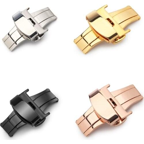 Fashion Double Press Butterfly Buckle Watch Button Accessory10 12 14 16 18 20 22 24mm Nonautomatic Watch Stainless Steel Clasp