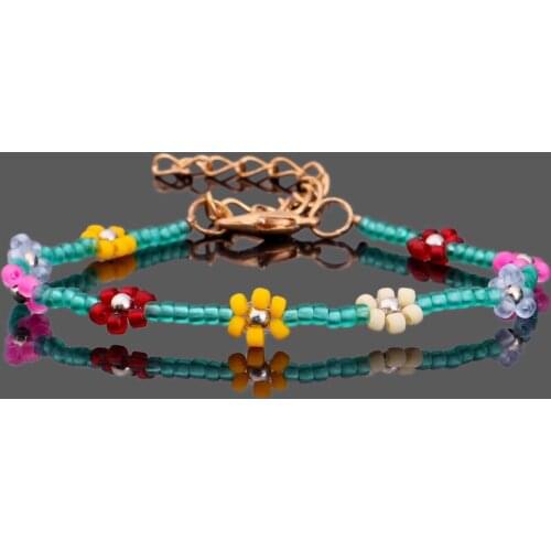 Fashion Colorful Seed Beads Chain Charm Bracelet New Korean Cute Flowers Handmade Bracelets for Women Jewelry