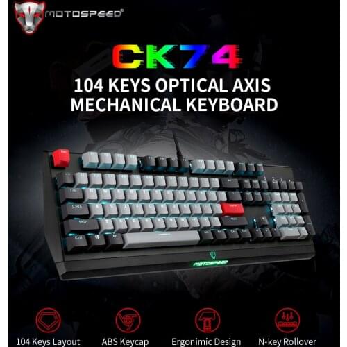 Motospeed CK74 104 Keys Wired Gaming Keyboard Monochrome Optical Axis Mechanical Keyboard Support N-key Rollover
