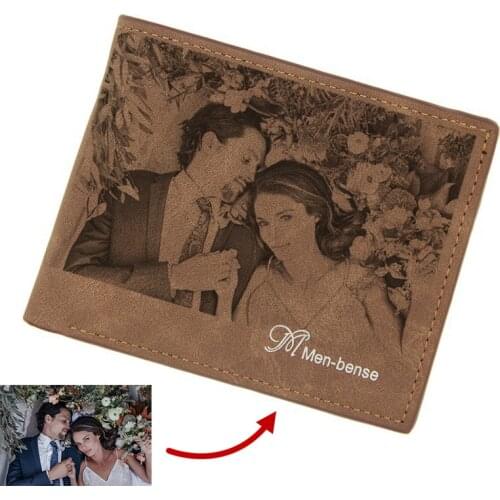 Custom Pattern Engraving Mens Leather Bi-Fold Photo Wallet Personalized Custom Wallet Print And Handwriting Message DIY Wallet