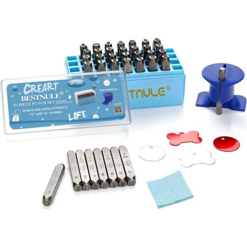 BESTNULE Number and Letter Stamp Set (A-Z, 0-9 and “&”, “Love” Symbol), Industrial Grade Hardened Carbon Steel (1/8”, 6mm)